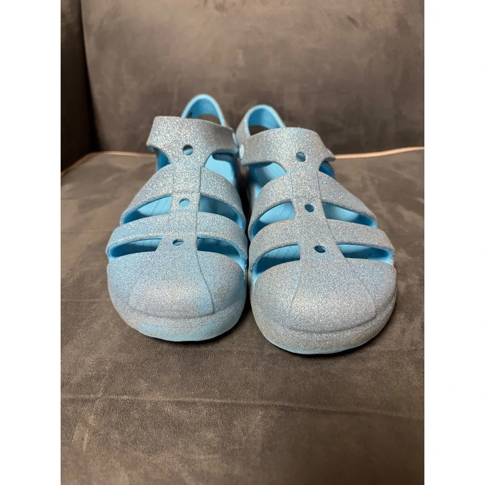 Crocs Glitter Sandals Blue Sparkle Jelly Fisherman Shoes Kids Junior 4